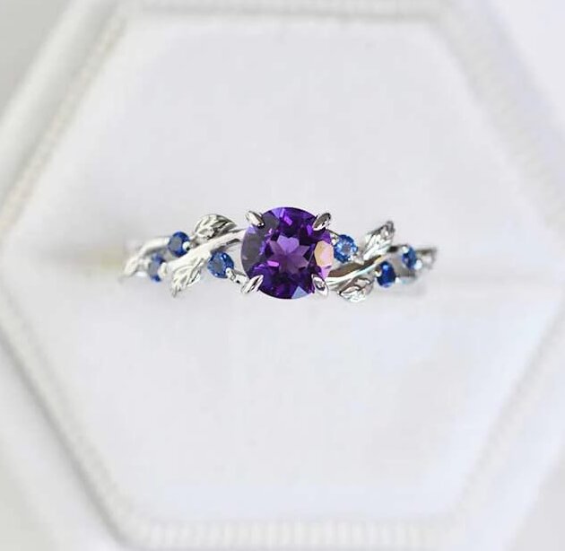 Sterling silver amethyst ring Purple gemstone ring Blue sapphire ring Floral silver ring Women's silver ring Fashion silver ring Gemstone ring Silver ring for women
