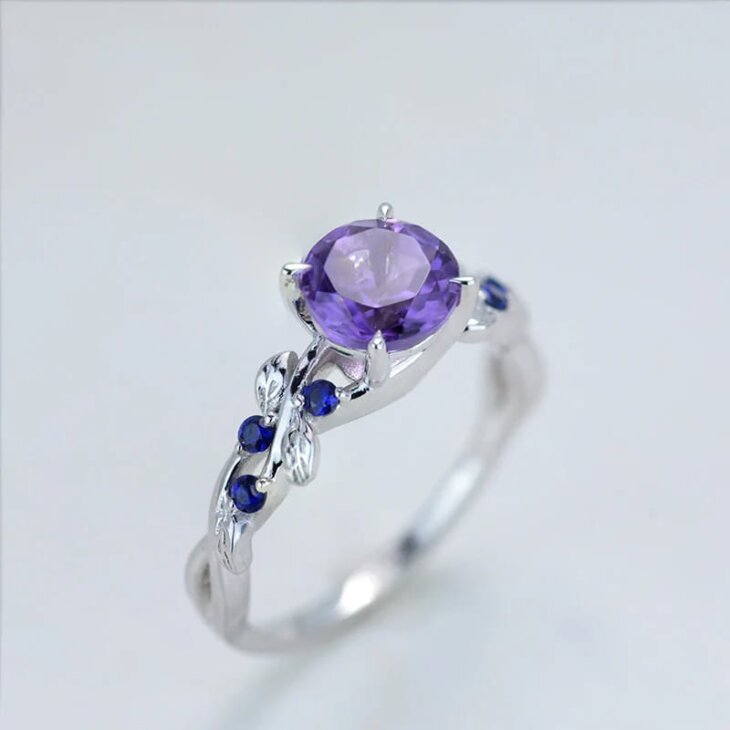Sterling silver amethyst ring Purple gemstone ring Blue sapphire ring Floral silver ring Women's silver ring Fashion silver ring Gemstone ring Silver ring for women