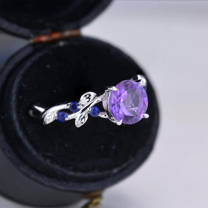 Sterling silver amethyst ring Purple gemstone ring Blue sapphire ring Floral silver ring Women's silver ring Fashion silver ring Gemstone ring Silver ring for women