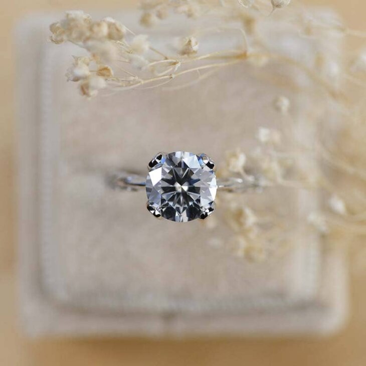 Silver solitaire ring Moissanite solitaire ring Twisted band ring Unique engagement ring Women's silver engagement ring Modern solitaire ring Brilliant cut ring Silver ring for women