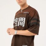 g-mahazon Neovision Interval Jersey Brown Oversized Football Jersey Japanese Kanji Streetwear Vintage Brown Jersey Unisex Mesh Top