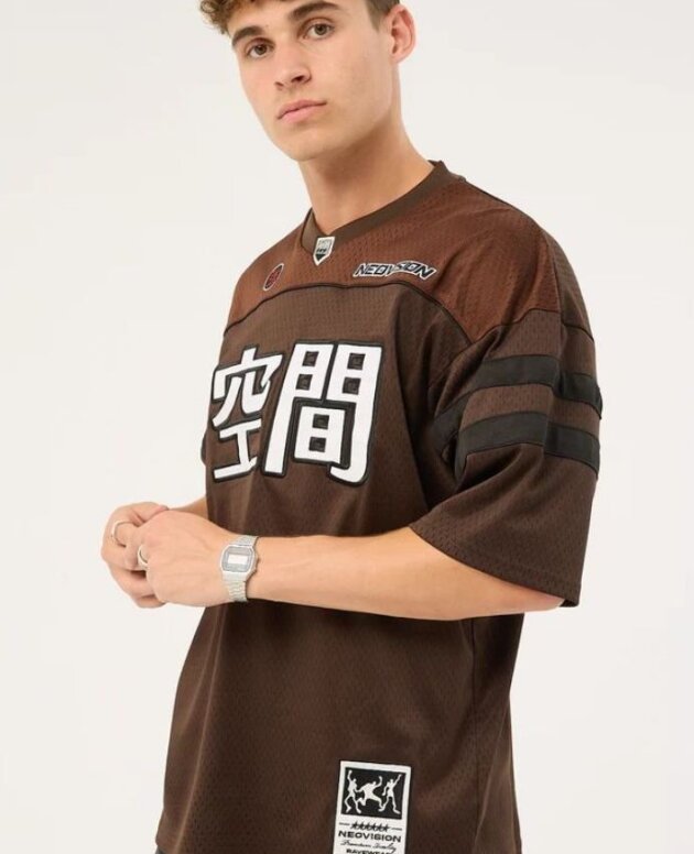 g-mahazon Neovision Interval Jersey Brown Oversized Football Jersey Japanese Kanji Streetwear Vintage Brown Jersey Unisex Mesh Top